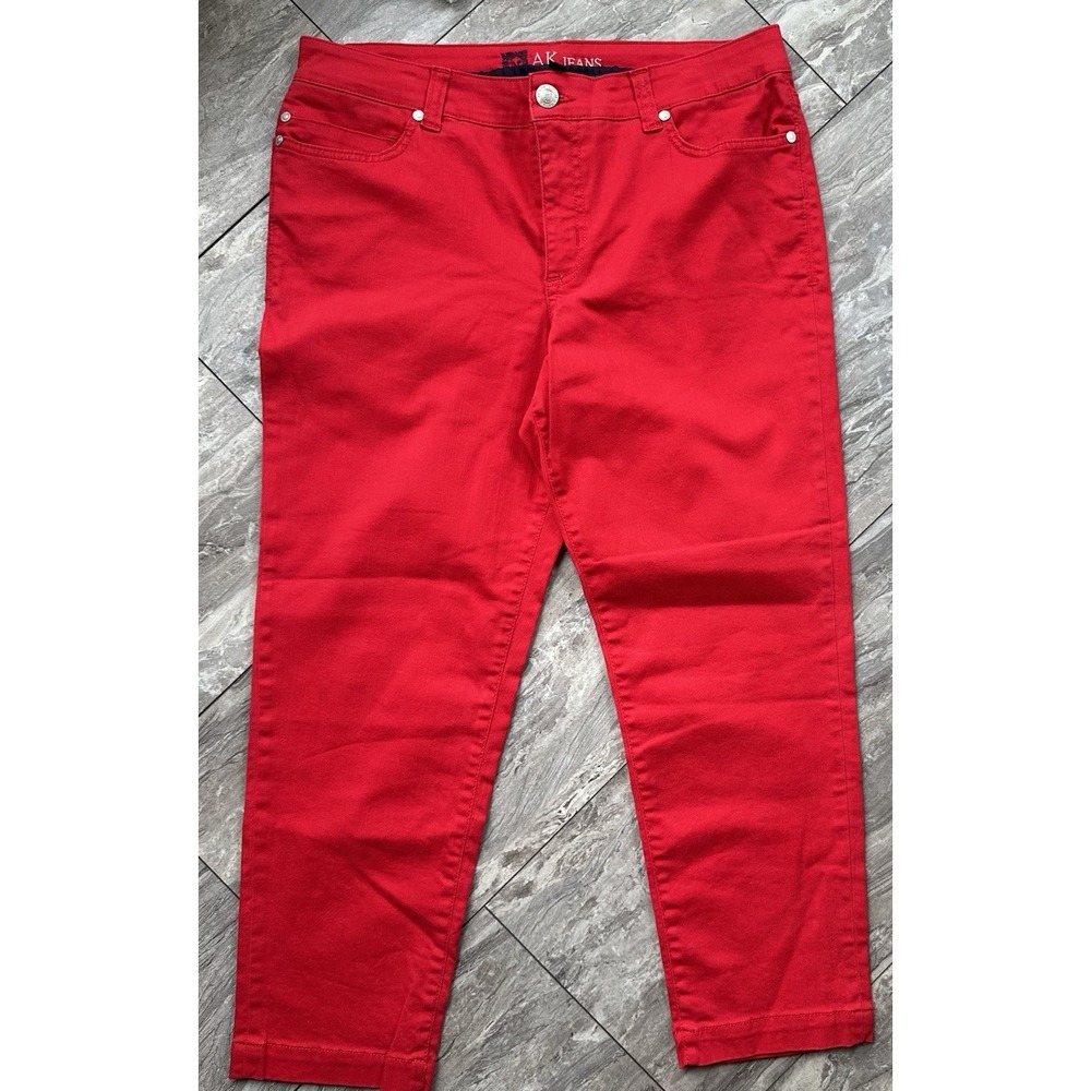 Anne Klein AK Jeans Women's Size 16 Red Stretch Straight Leg Ankle Pants 0114